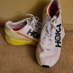 Hoka White and Yellow Athletic Sneakers